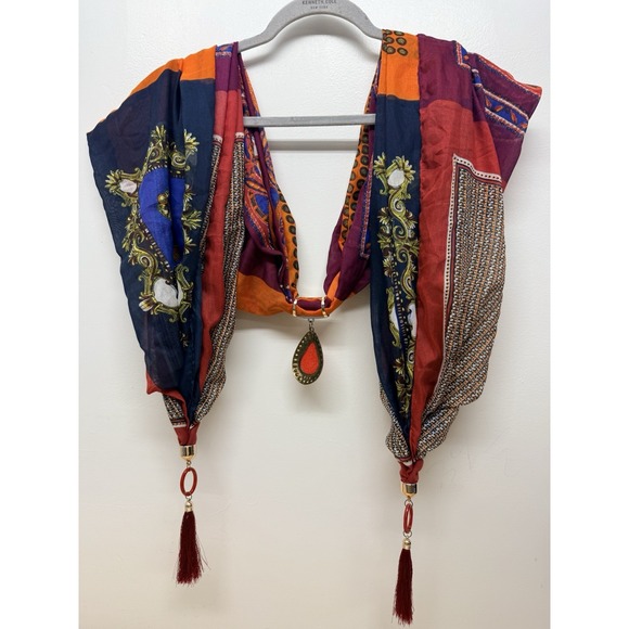 Jewelry - Women's Boho Scarf Necklace Orange Purple Jeweled Pendant Tassel Statement #64